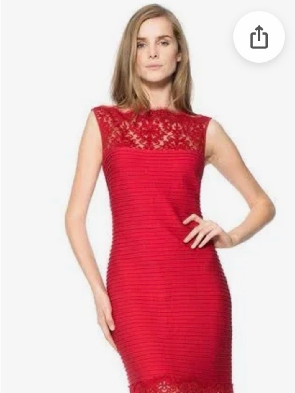 Tadashi Shoji Red Lace Yoke Midi Dress